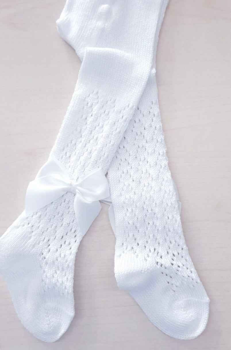 Collant bianchi in cotone con fiocco