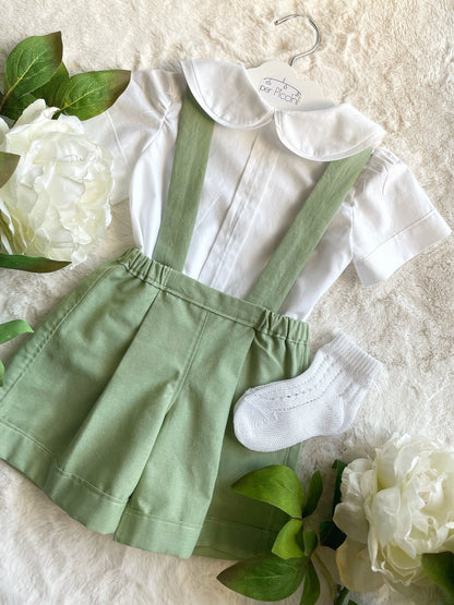 Completino Cerimonia Carlo | Camicia con pieghe e Bermuda con Bretelle e Pences