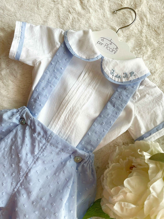 Completino Cerimonia Vittorio in plumetis | Camicia con Pantaculotte e Bretelle