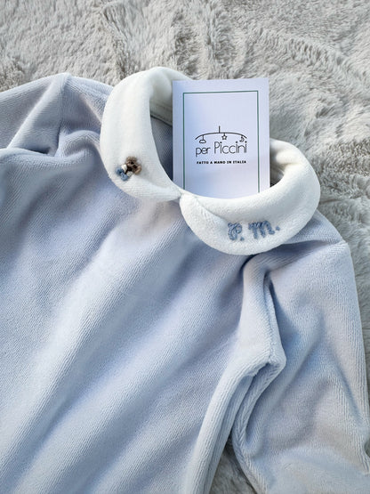 Tutina neonato in ciniglia celeste baby personalizzabile con ricamo