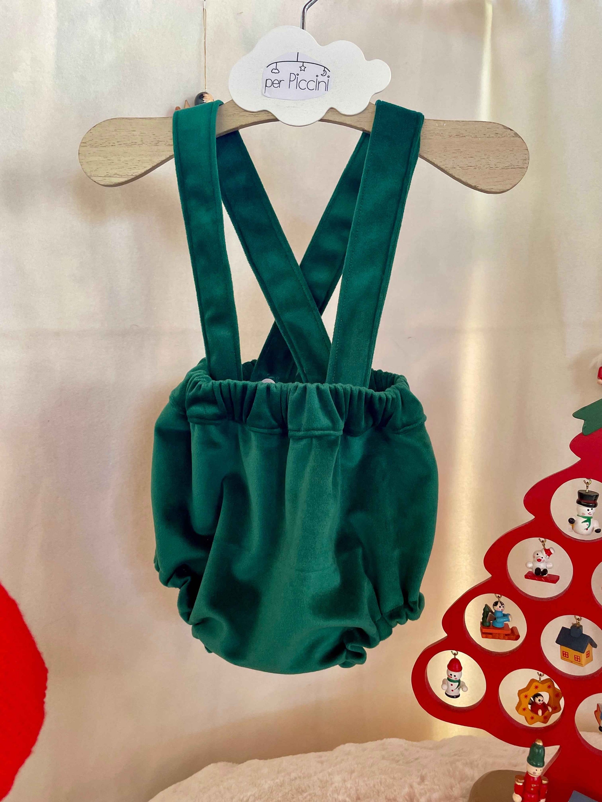 Pagliaccetto velluto con bretelle per neonato