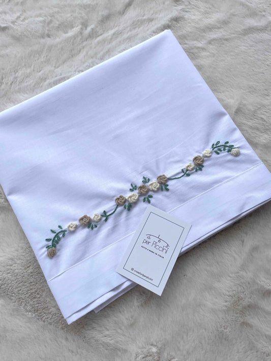 Parure lenzuola culla e federa ricamate