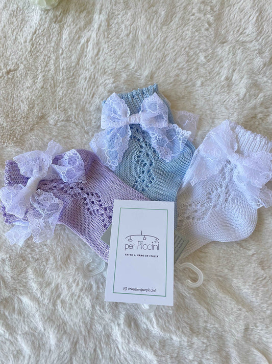 Calzini traforati con fiocco in pizzo