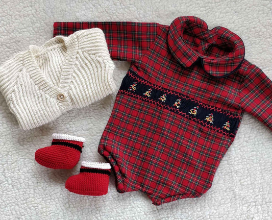 Pagliaccetto tartan ricamato Natale