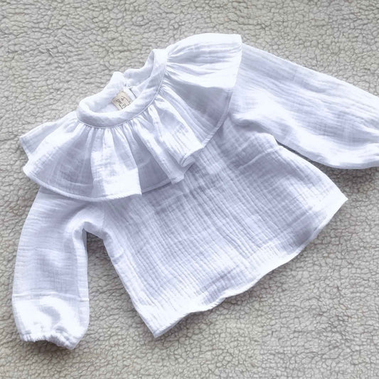 Camicia in mussola con collo a volant