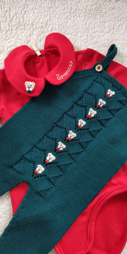 Salopette lana orsetti ricamati