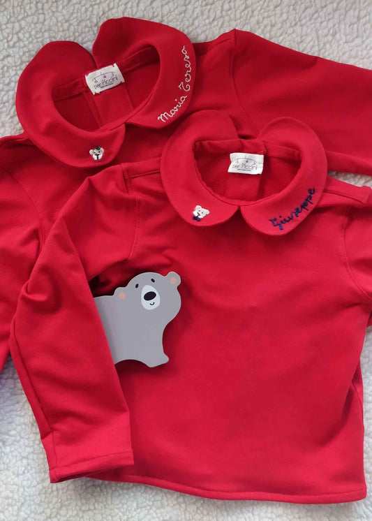 Polo rossa Natale con colletto ricamato