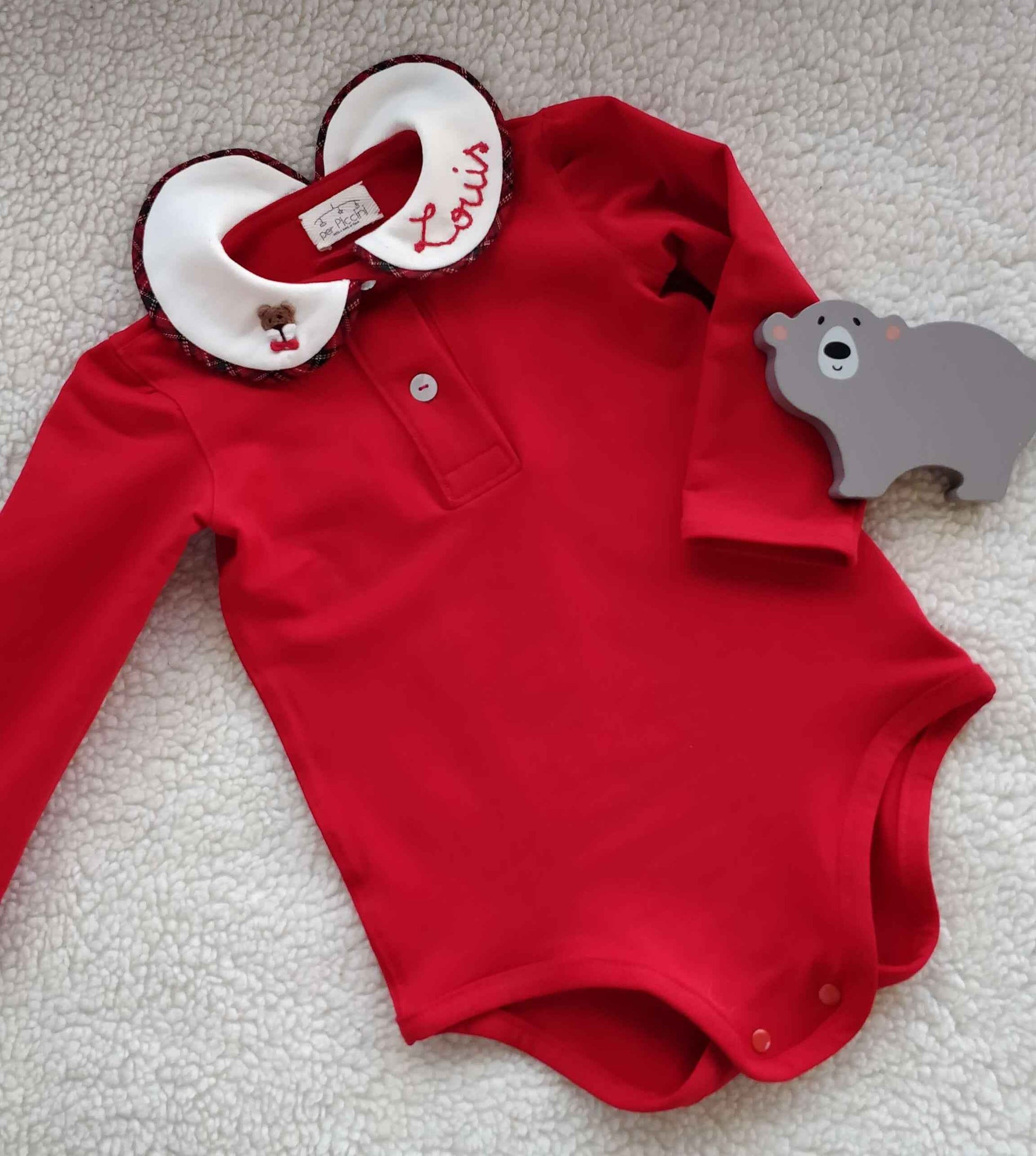 Body rosso Natale con abbottonatura e colletto