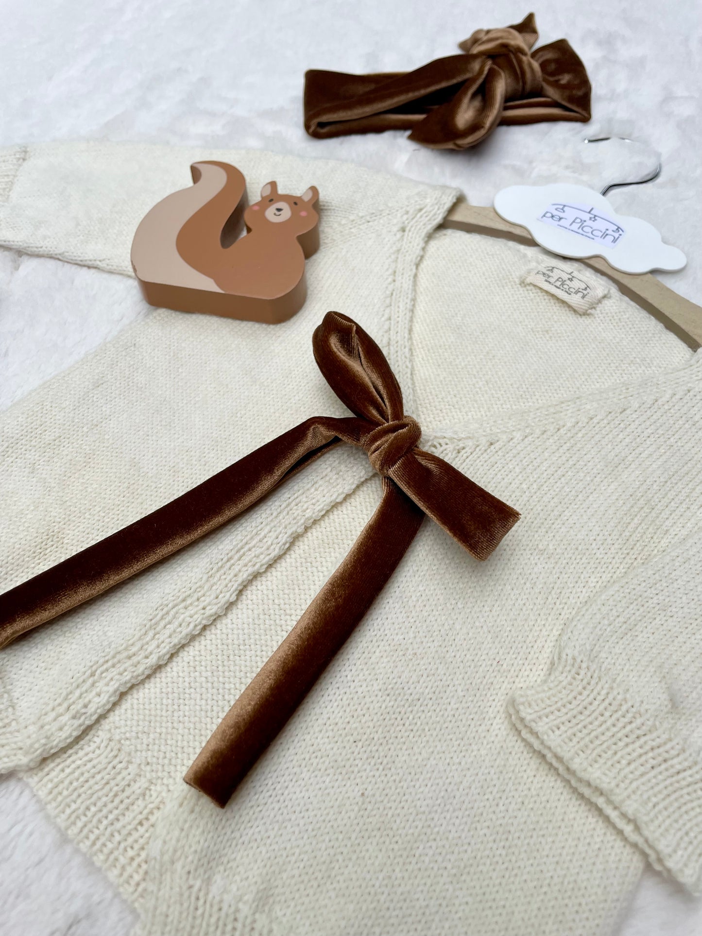 Cardigan con scollo a V "Fiocchetto" in lana baby - Per Piccini