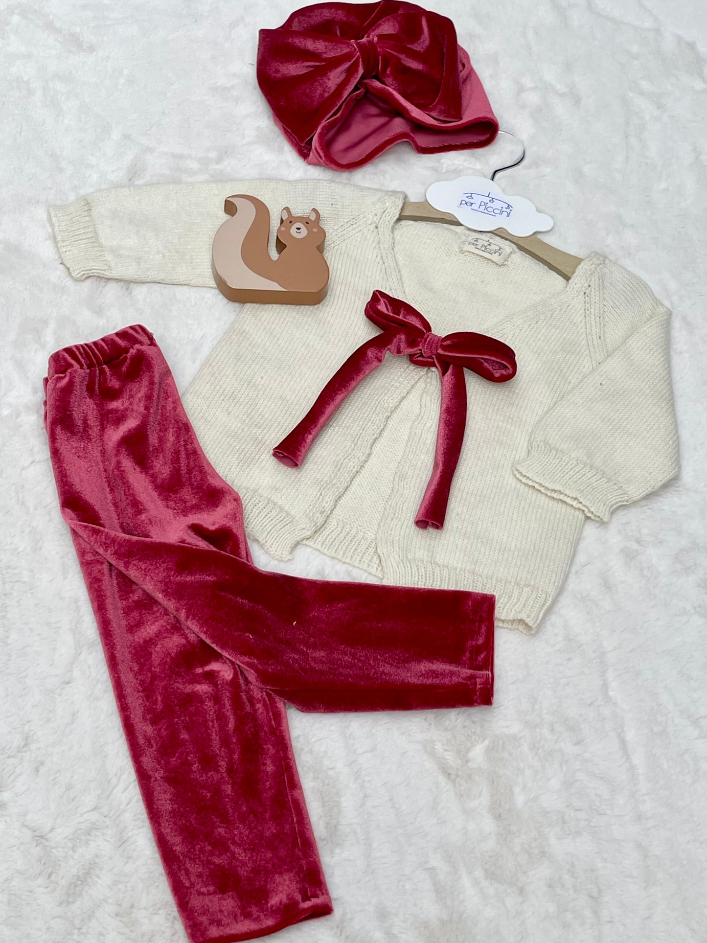 Cardigan a V con due set leggings e turbantino - Per Piccini