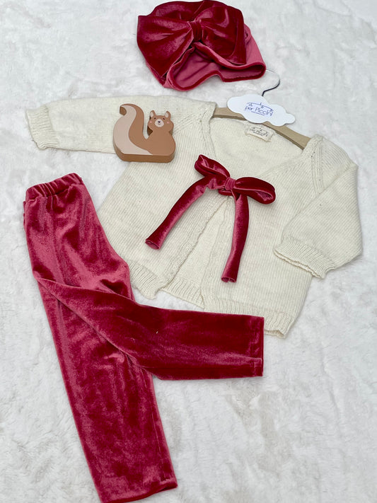 Cardigan a V con due set leggings e turbantino - Per Piccini