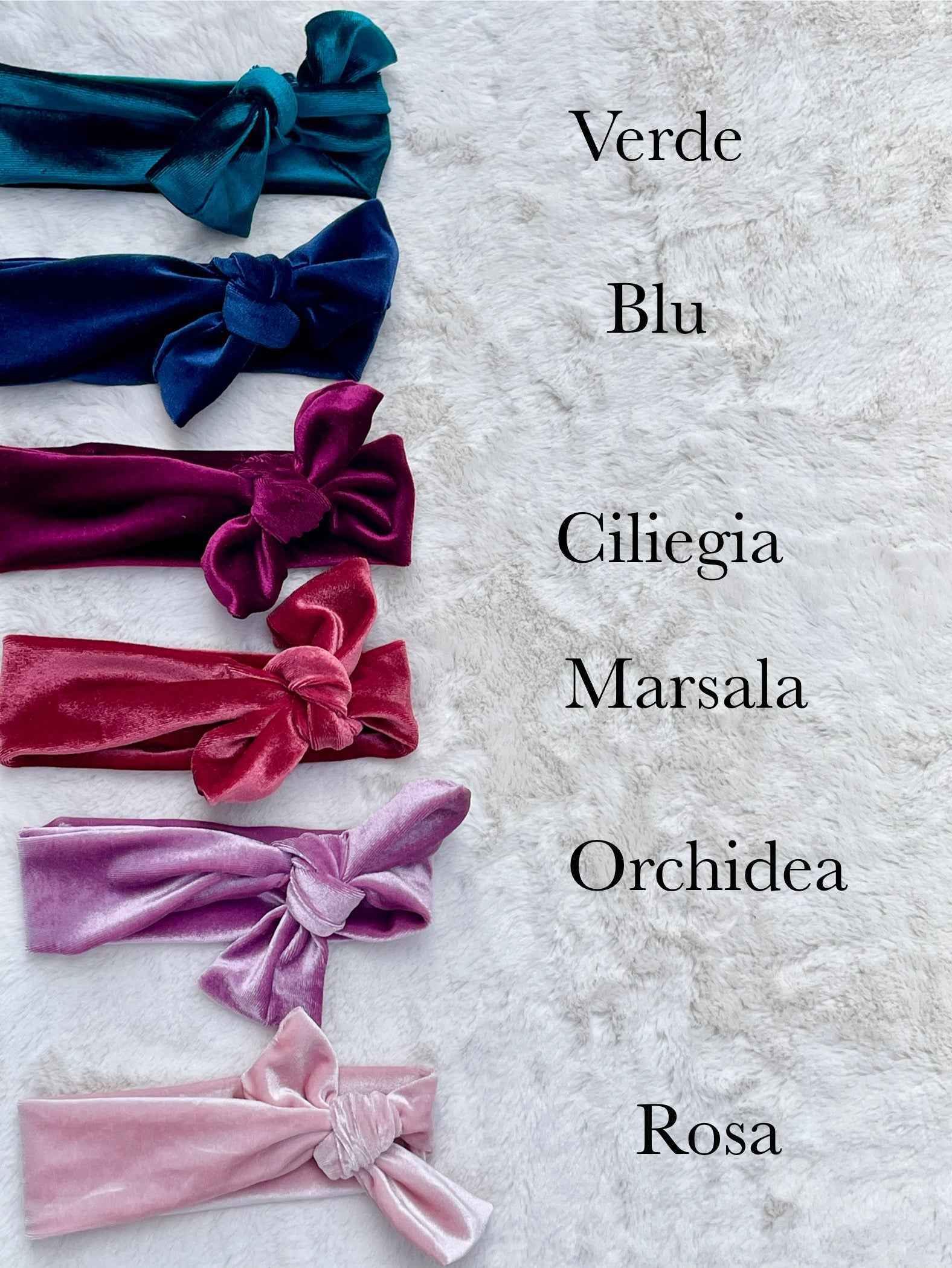 Confezione regalo turbantino con fiocco e portaciuccio in velluto