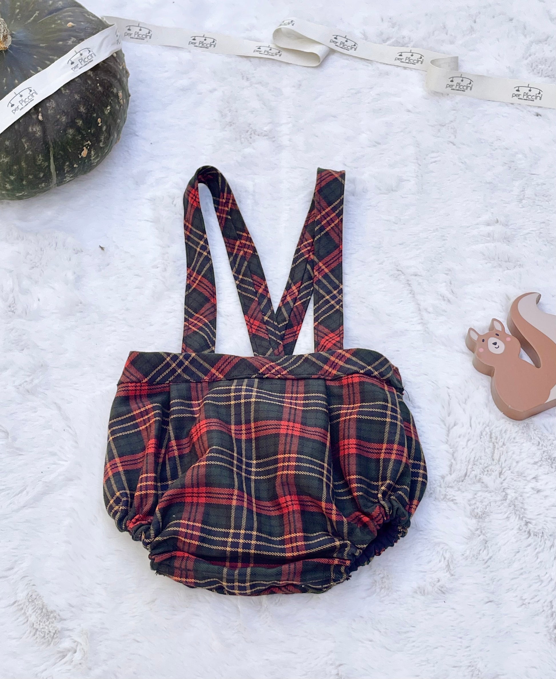 Culotte con pences e bretelle in tartan - Per Piccini