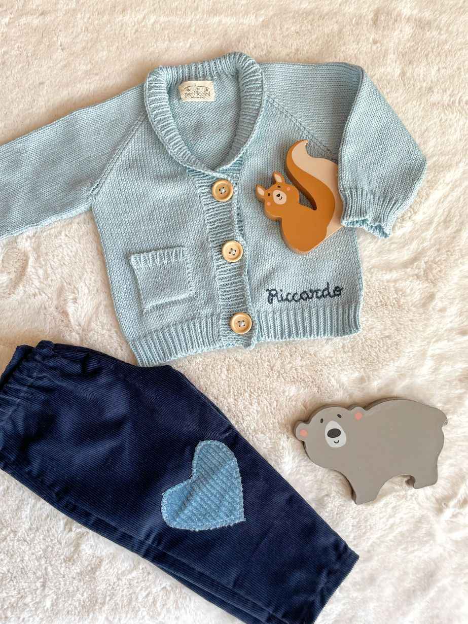 Cardigan Mini Gentleman neonato in cotone con nome ricamato