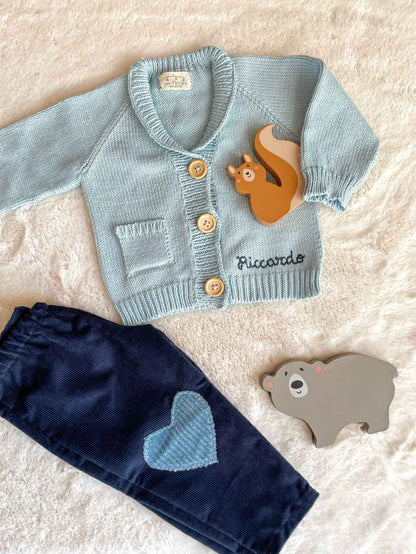 Cardigan Mini Gentleman neonato in cotone con nome ricamato