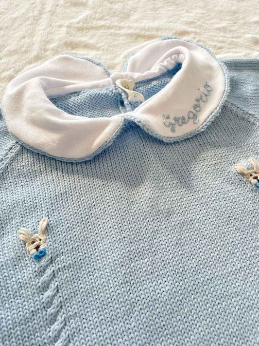Maglione in lana baby con coniglietti e colletto per bambino  – Edizione Pasqua