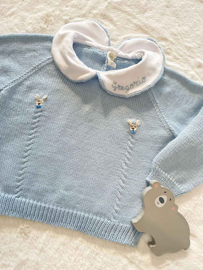 Maglione in lana baby con coniglietti e colletto per bambino  – Edizione Pasqua