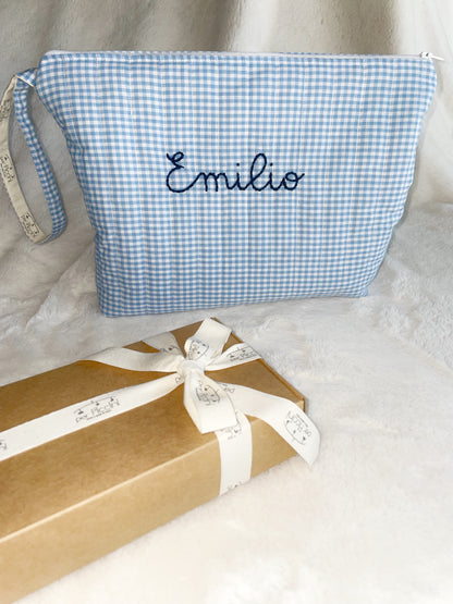 Beauty case personalizzato in cotone con nome ricamato
