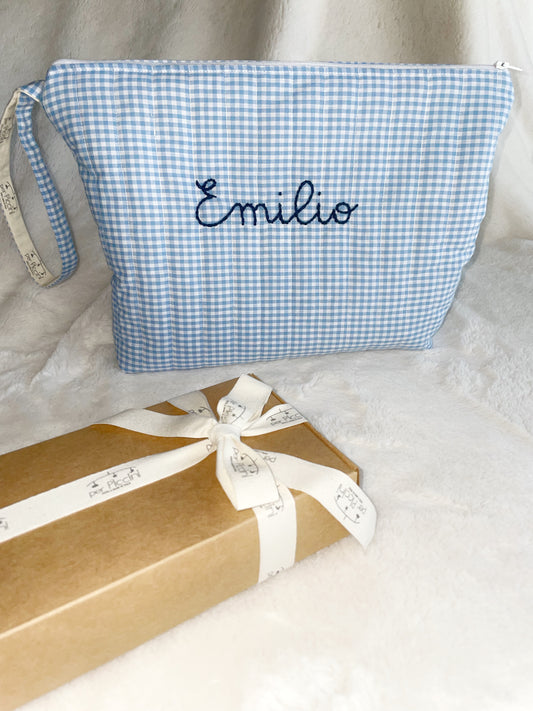 Beauty case personalizzato in cotone con nome ricamato