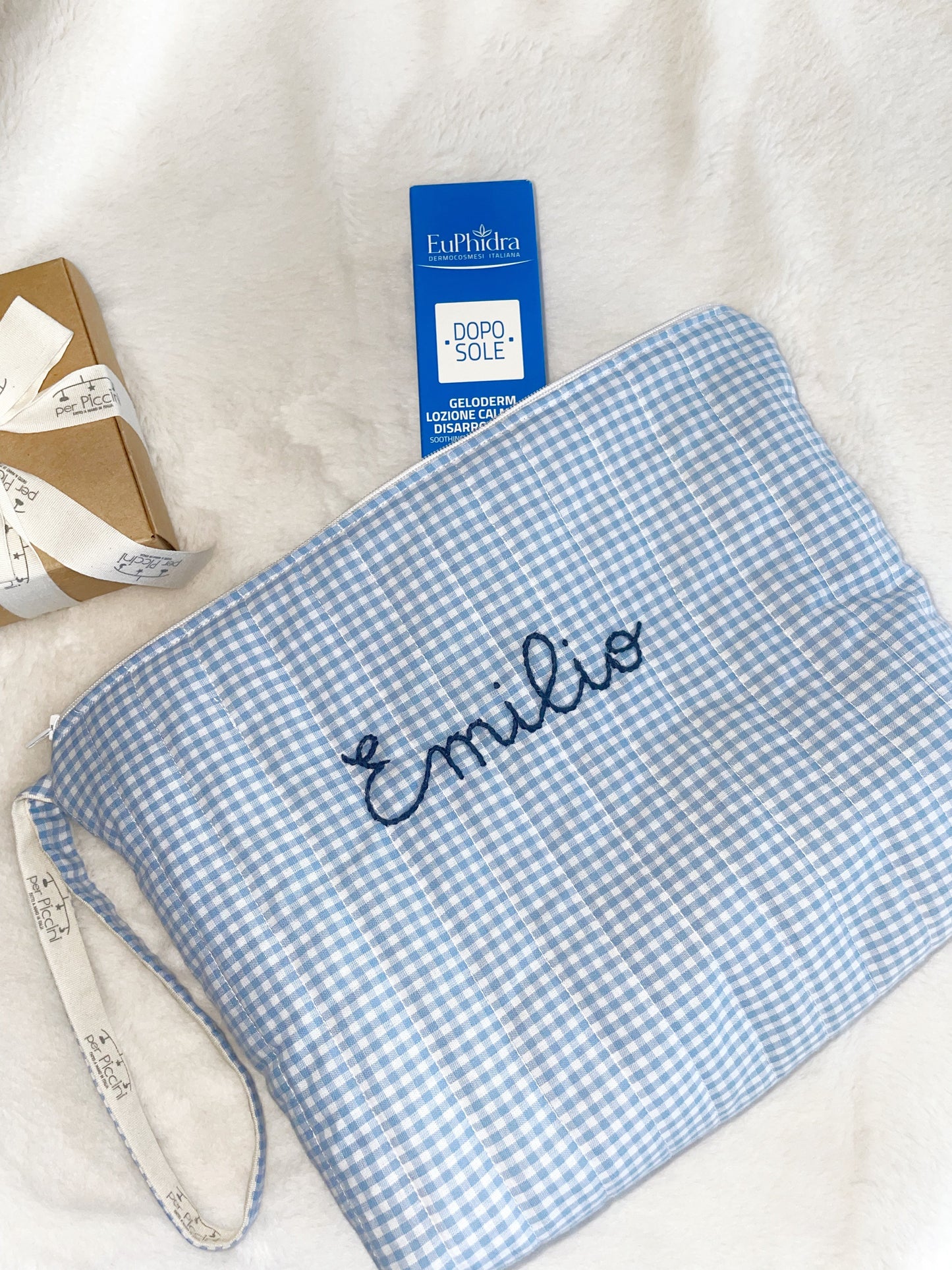 Beauty case personalizzato in cotone con nome ricamato
