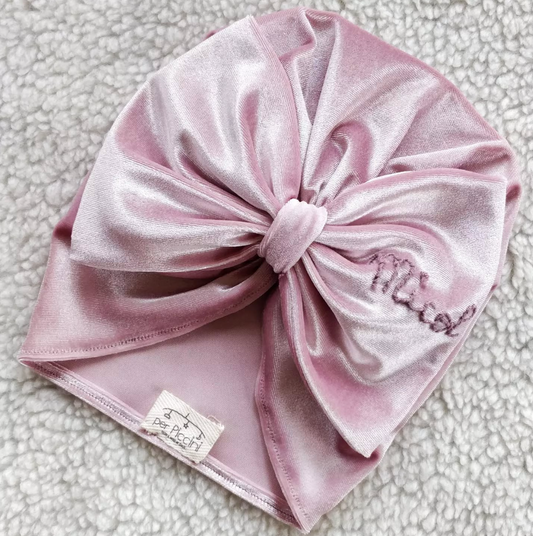 Turbantino in velluto baby con nome ricamato - Per Piccini