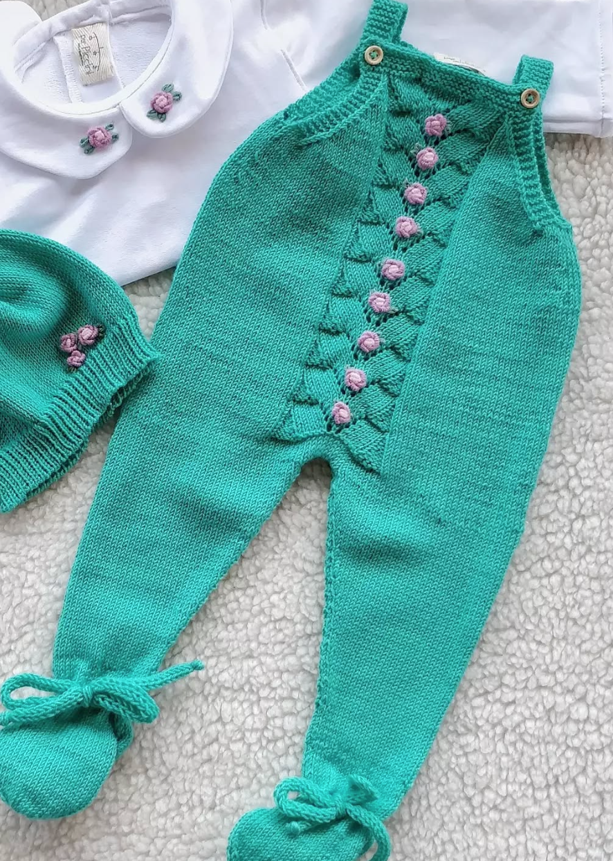 Salopette con rose in lana baby - Per Piccini