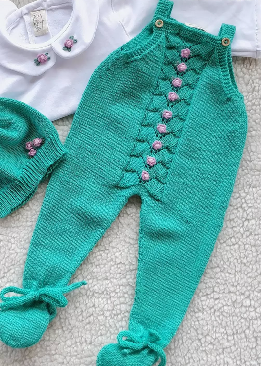 Salopette con rose in lana baby - Per Piccini