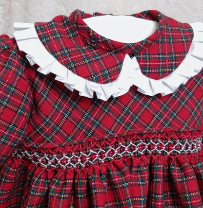 Vestitino tartan bambina Natale con ricamo a mano